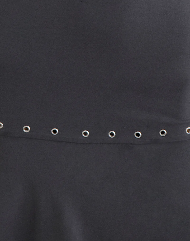 Nakime Halter Mini Dress with Eyelets in Jersey Charcoal Grey - Image 6