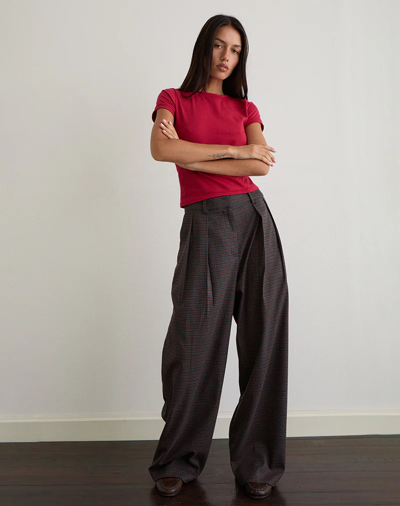 Nala Trouser in Heavy Woven Check Blue and Red - Image 4