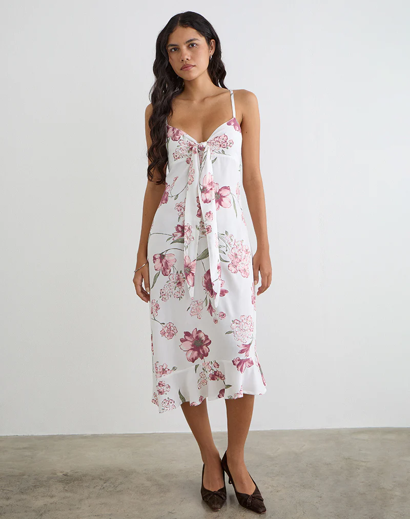 Nalami Midi Dress in Femme Floral White - Image 3
