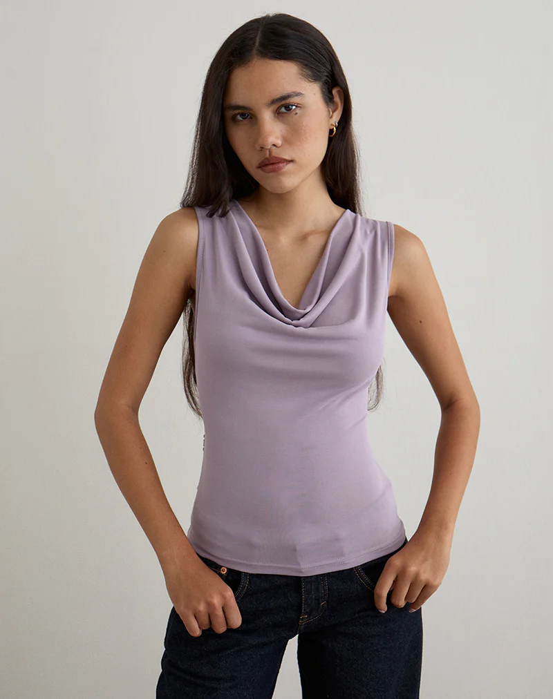 Nali Cowl Knot Top in Cupro Lavender - Image 5