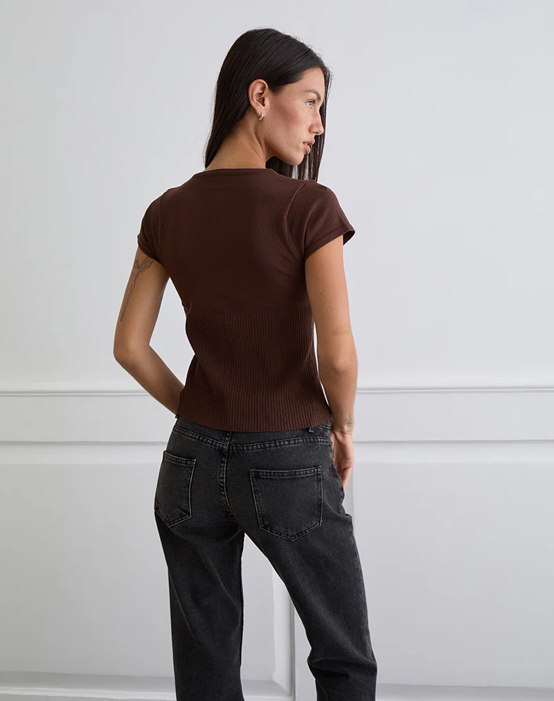 Nalo Short Sleeve Cardi in Dark Brown - Image 4