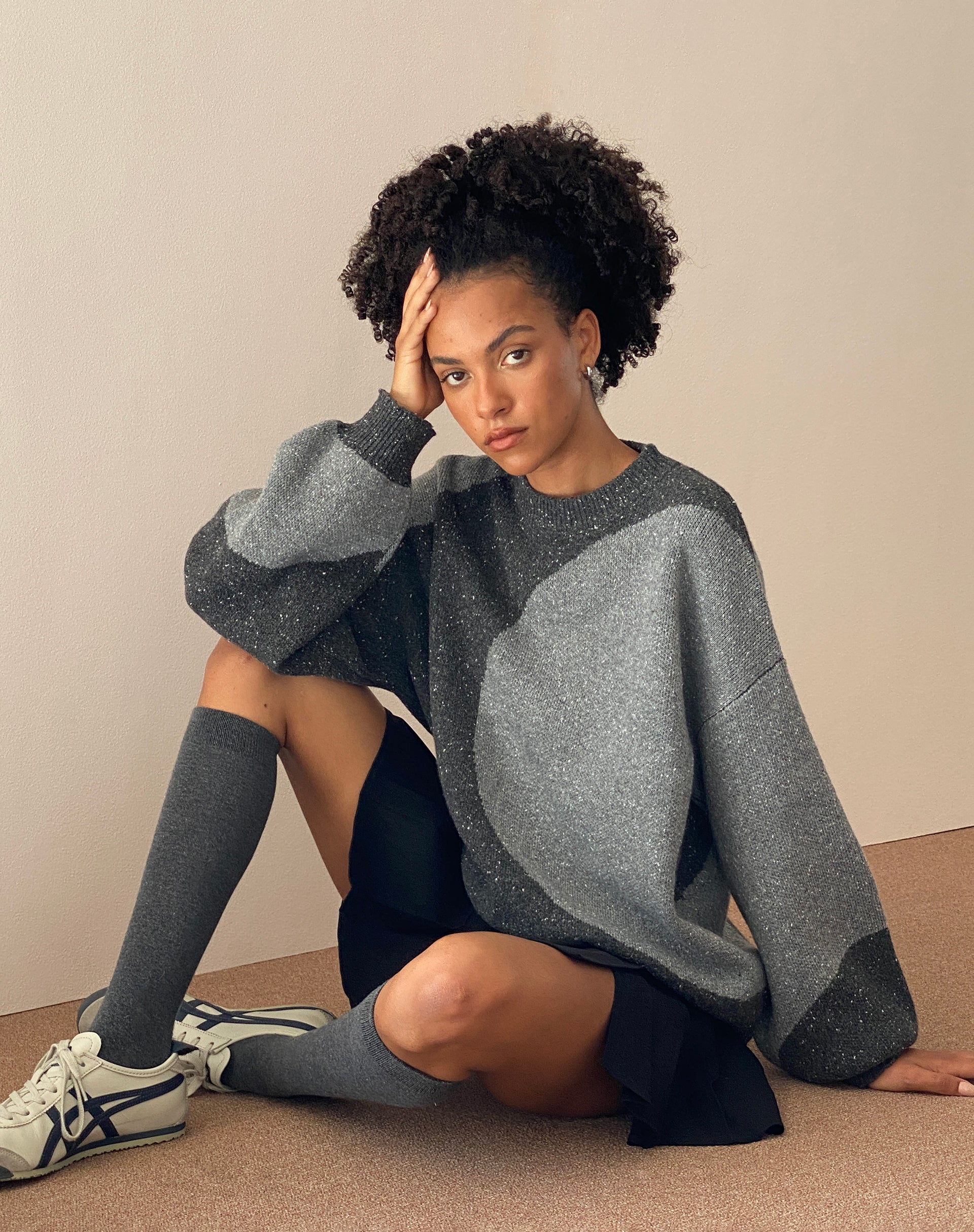 Namari Jumper in Black and Charcoal Mix Knit - Image 2