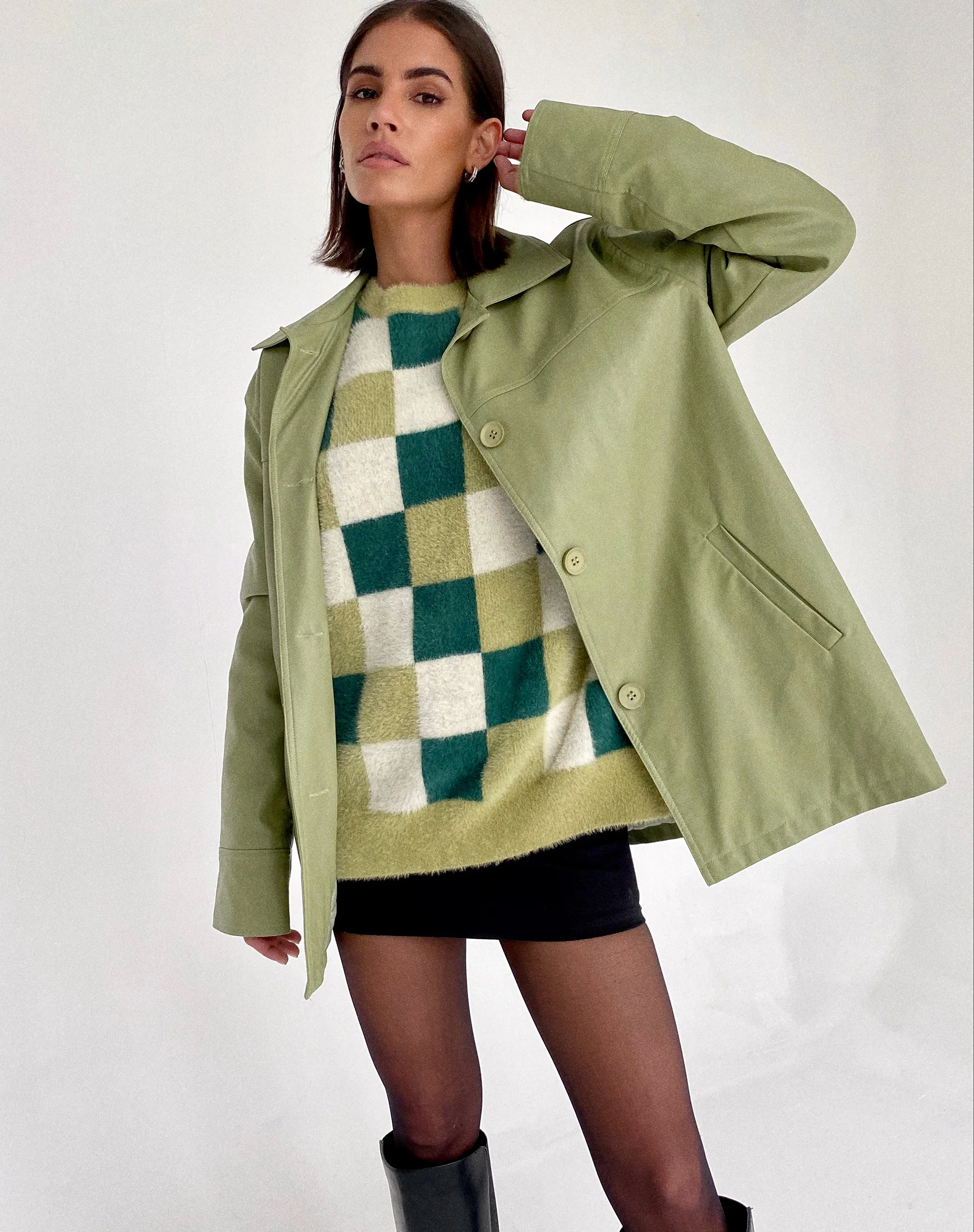 Namari Jumper in Checker Green Cream - Image 2