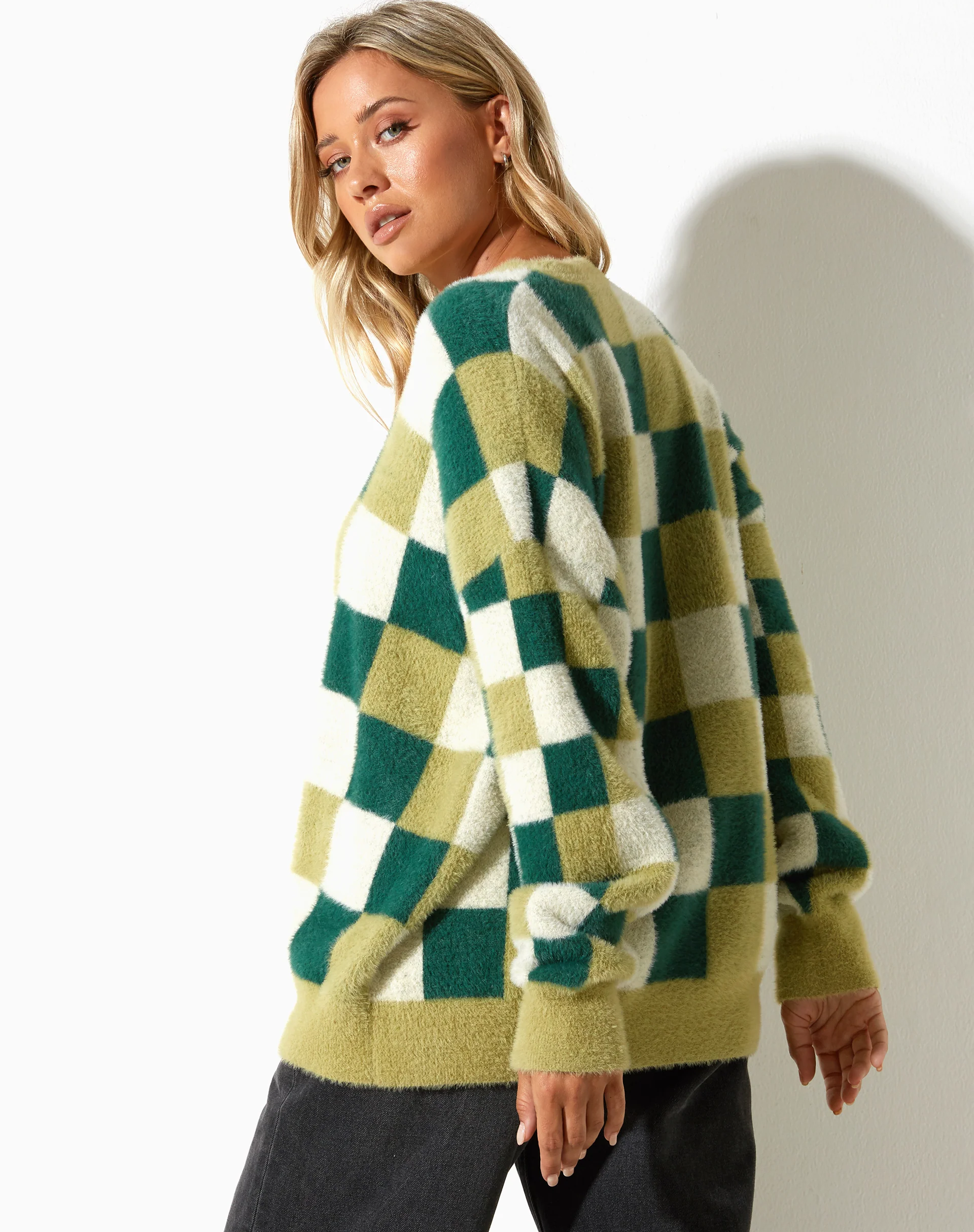 Namari Jumper in Checker Green Cream - Image 3