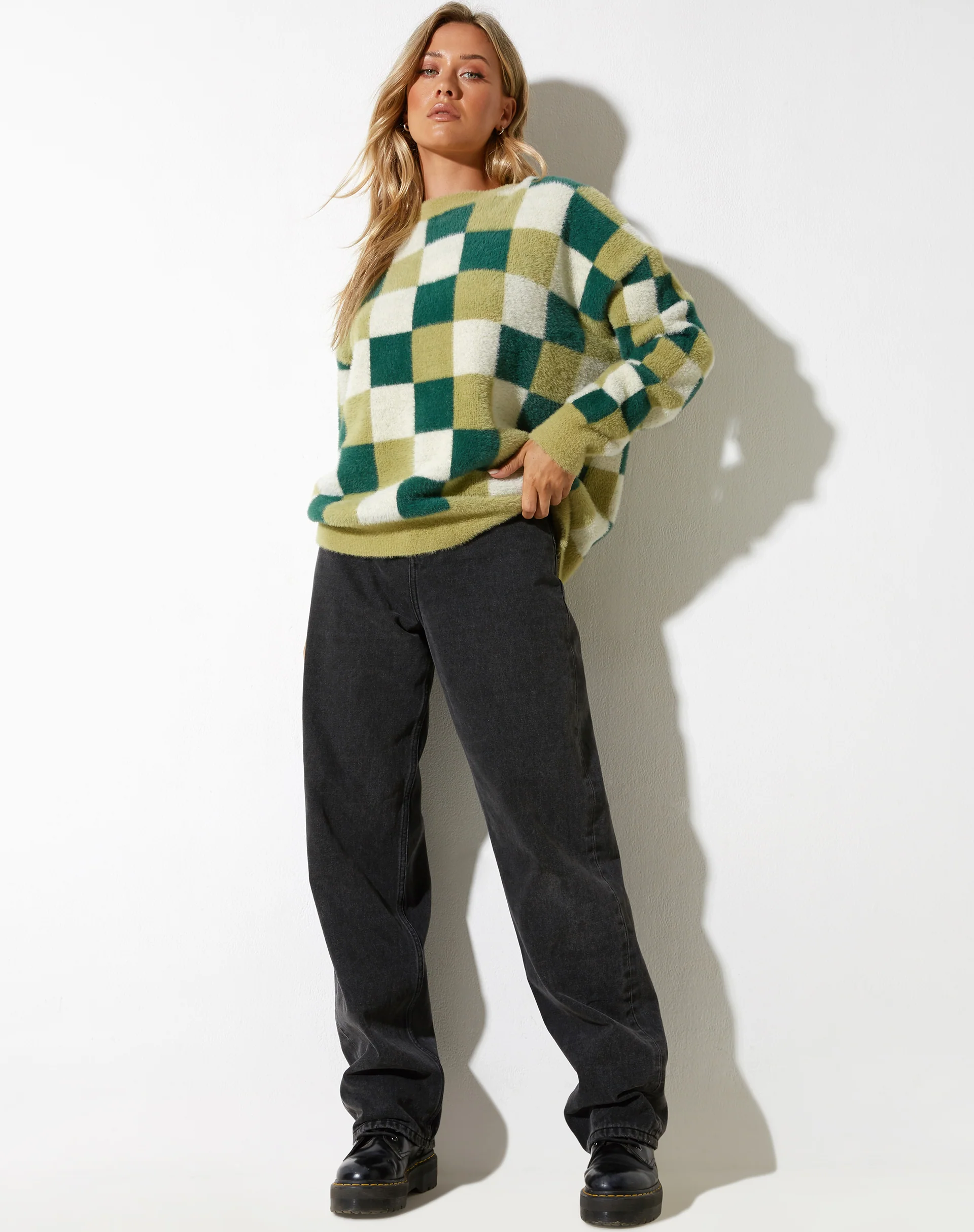 Namari Jumper in Checker Green Cream - Image 4
