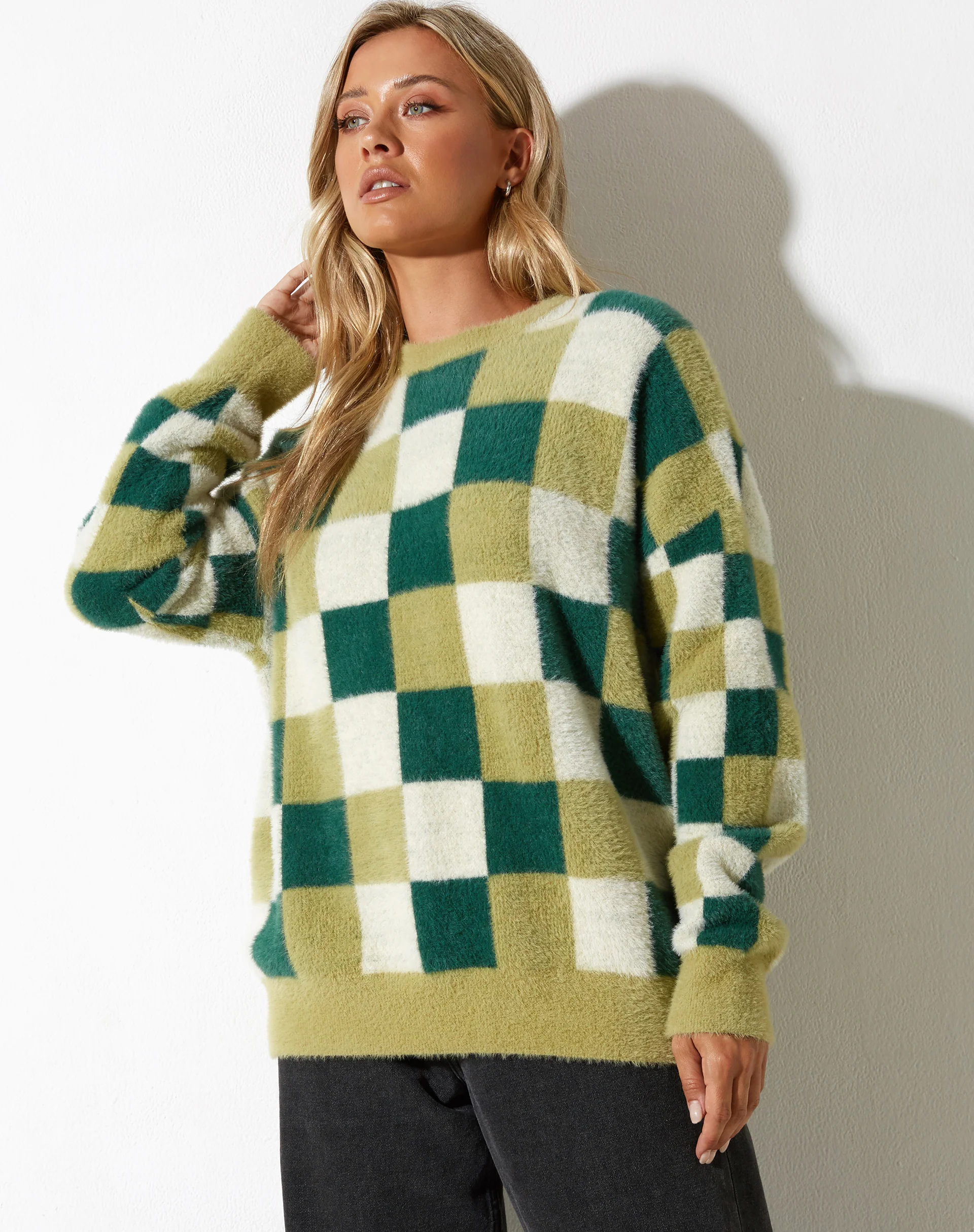 Namari Jumper in Checker Green Cream - Image 5