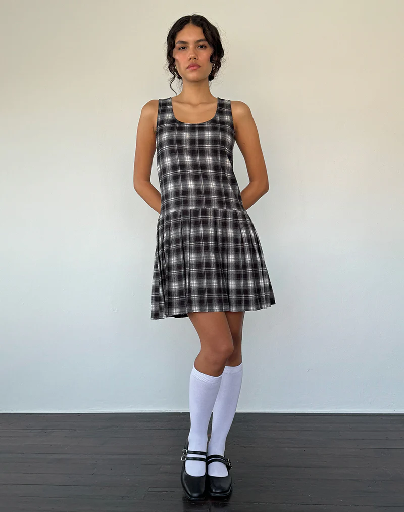 Namaya Mini Dress in Black White Check - Image 3
