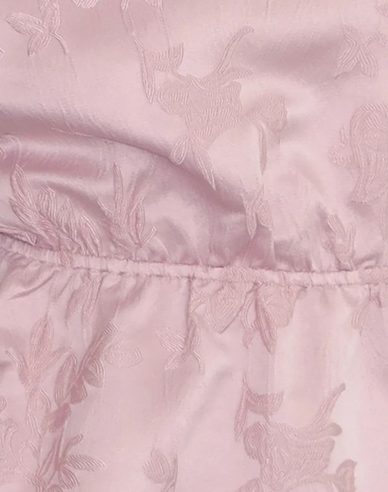 Nambi Short Sleeve Top in Satin Jacquard Baby Pink - Image 5
