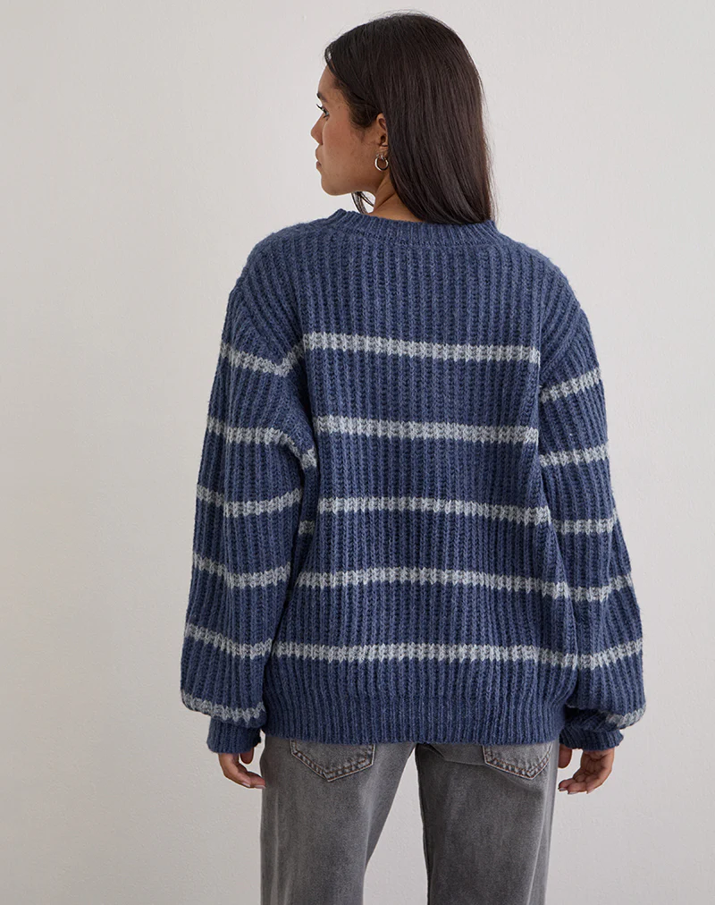 Namirta Jumper in Blue with Grey Stripe - Image 4