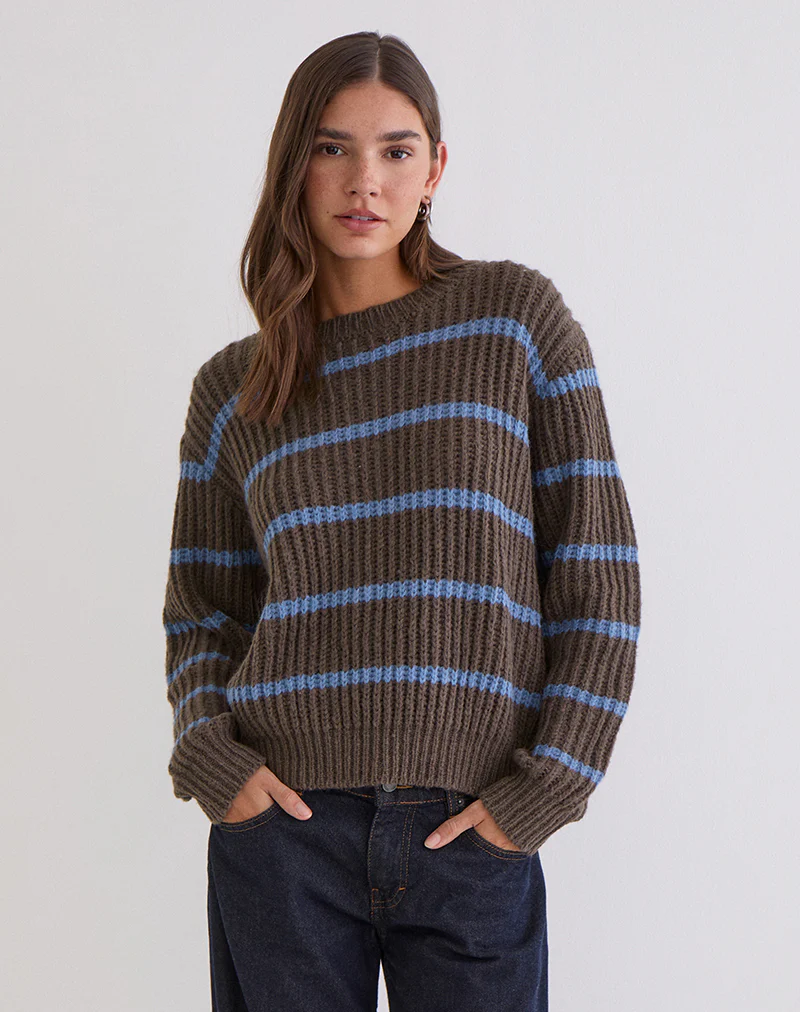 Namirta Jumper in Brown with Blue Stripe - Image 2