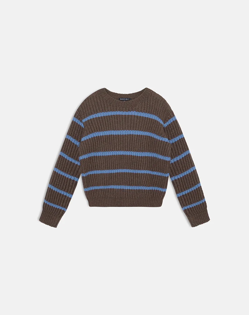 Namirta Jumper in Brown with Blue Stripe - Image 4