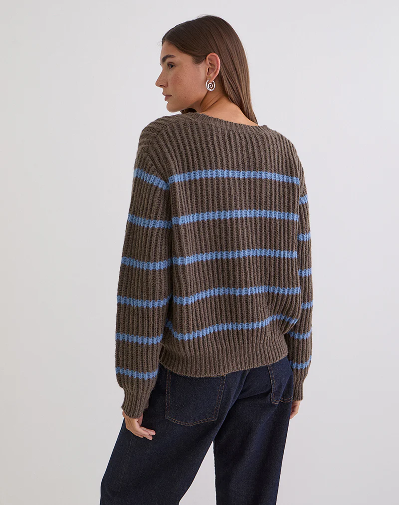 Namirta Jumper in Brown with Blue Stripe - Image 6