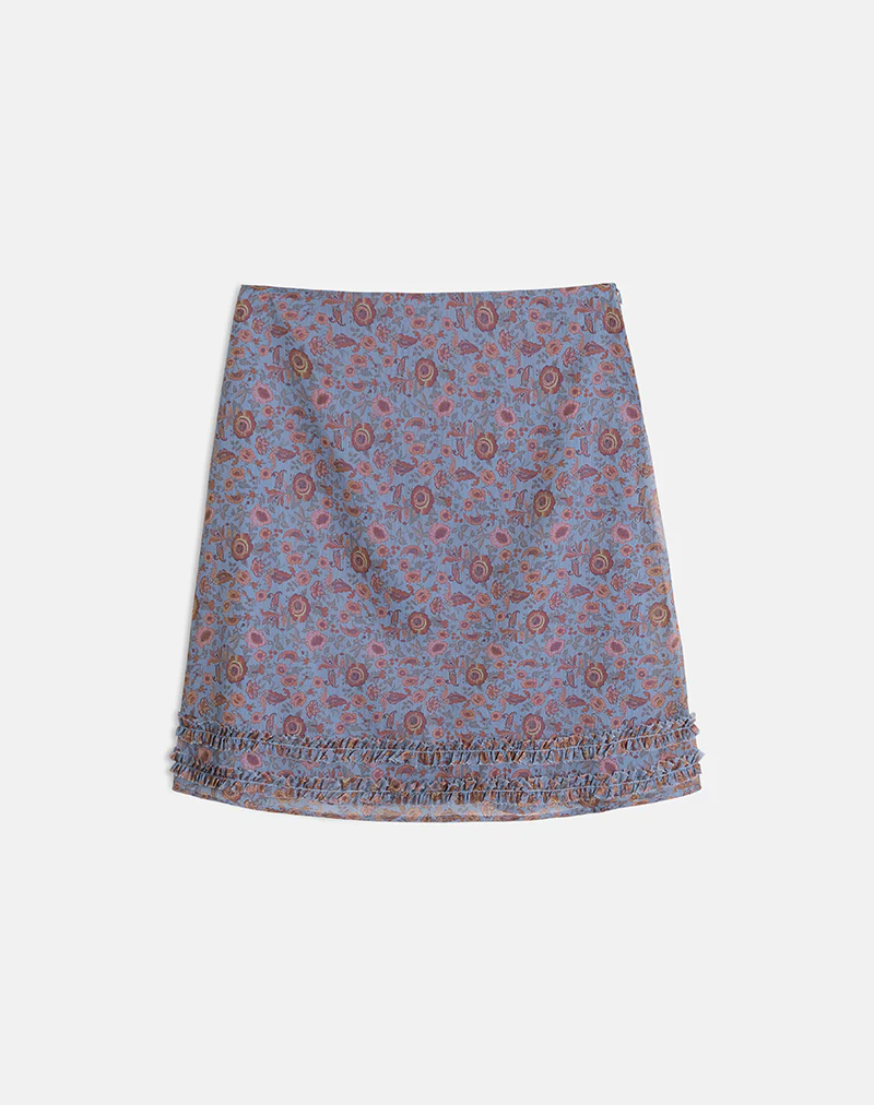 Nanami Midi Skirt in Shadow Blossom Blue Chiffon - Image 3