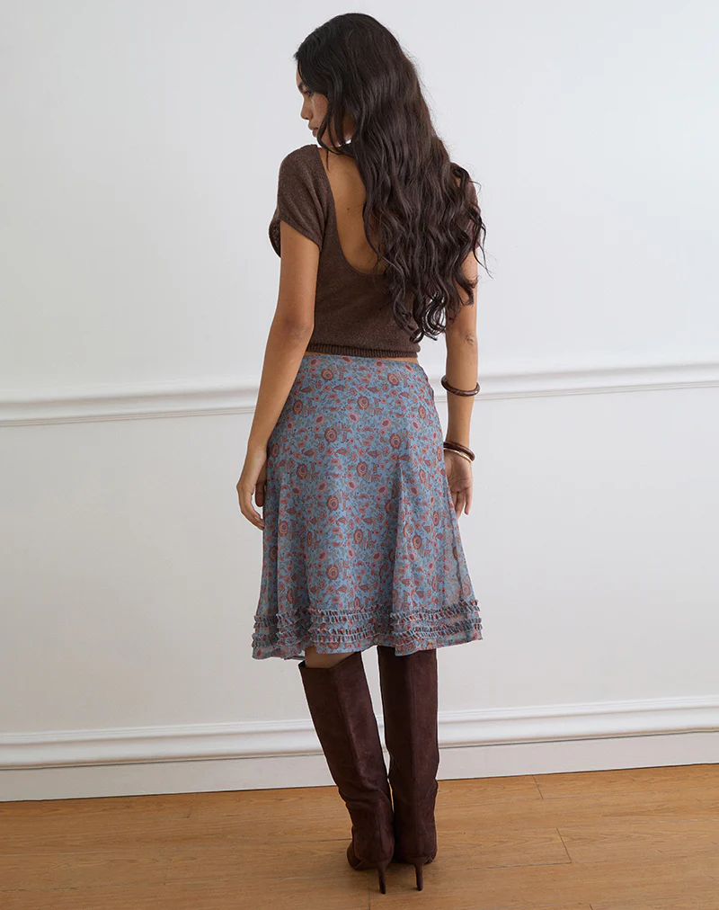 Nanami Midi Skirt in Shadow Blossom Blue Chiffon - Image 6