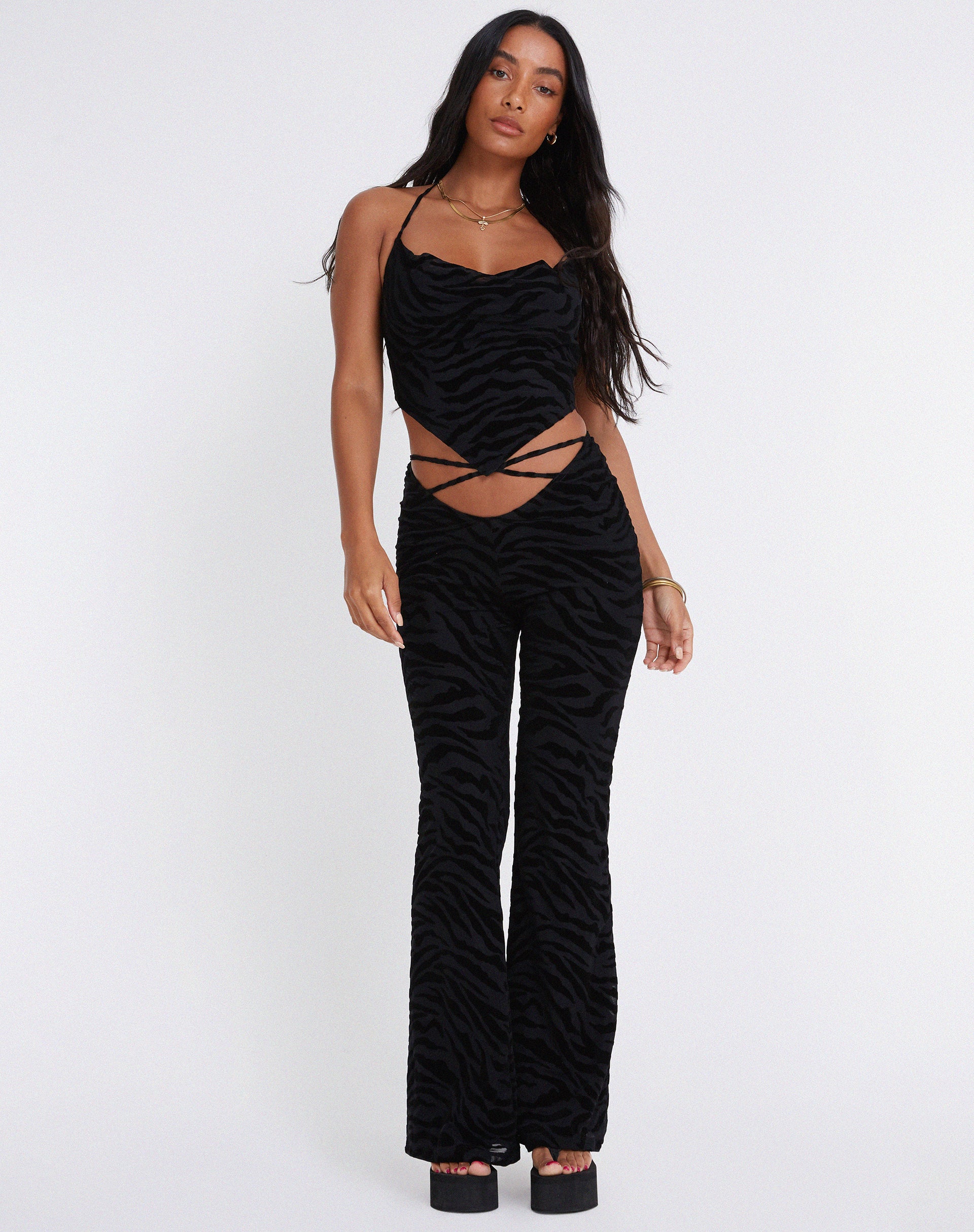 Nancha Flare Trouser in Zebra Flock Black - Image 2