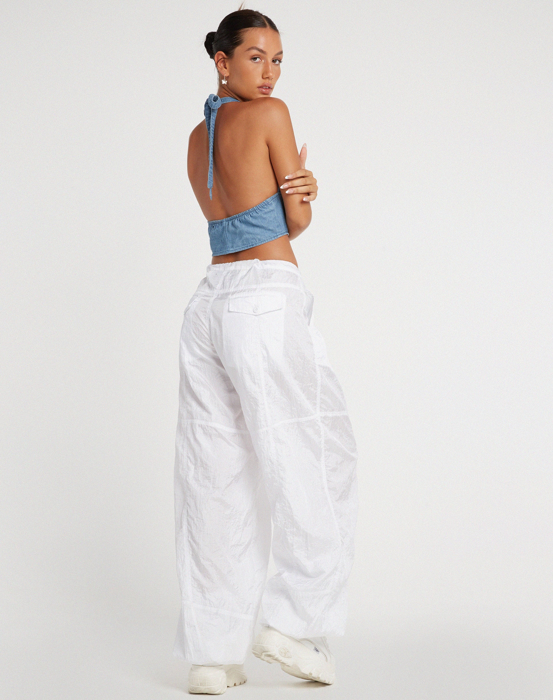 Nanda Halter Top in Denim Stone Wash Blue - Image 5