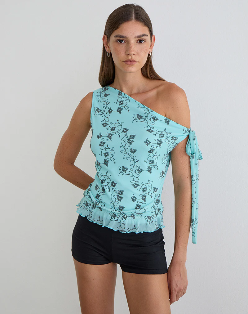Nani Off Shoulder Top in Winding Ivy Blue - Image 4
