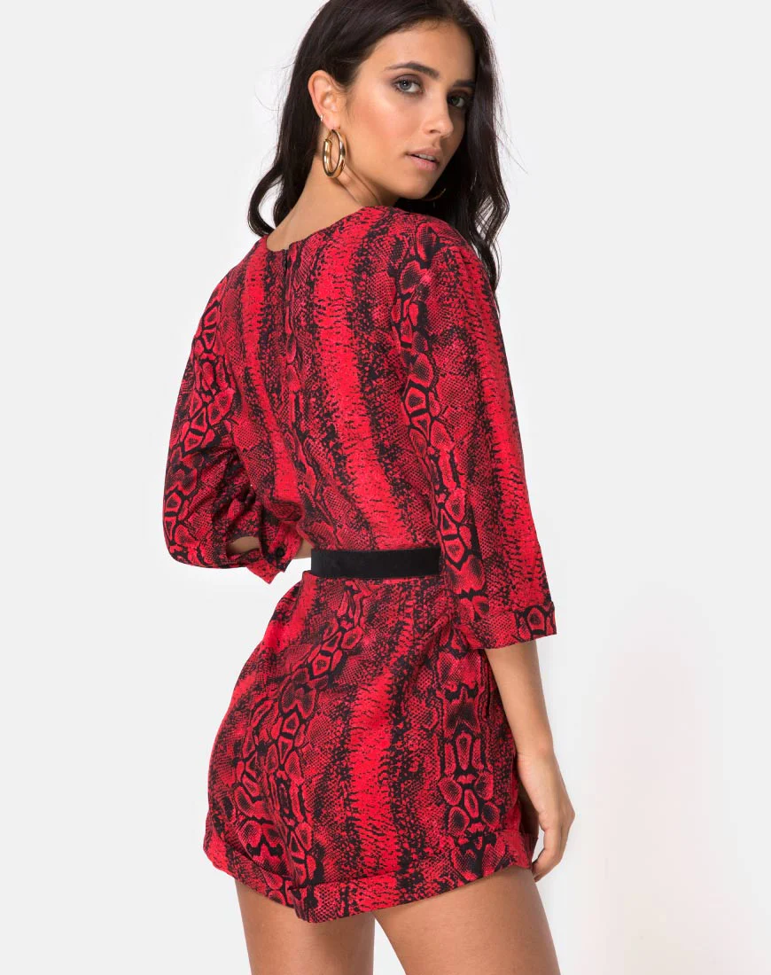 Nanic Plunge Playsuit in Snake Red - Image 2