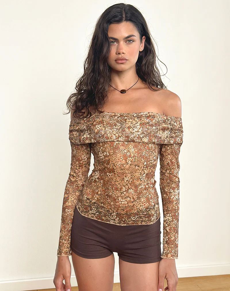 Nanila Top in Cluster Floral Brown - Image 3