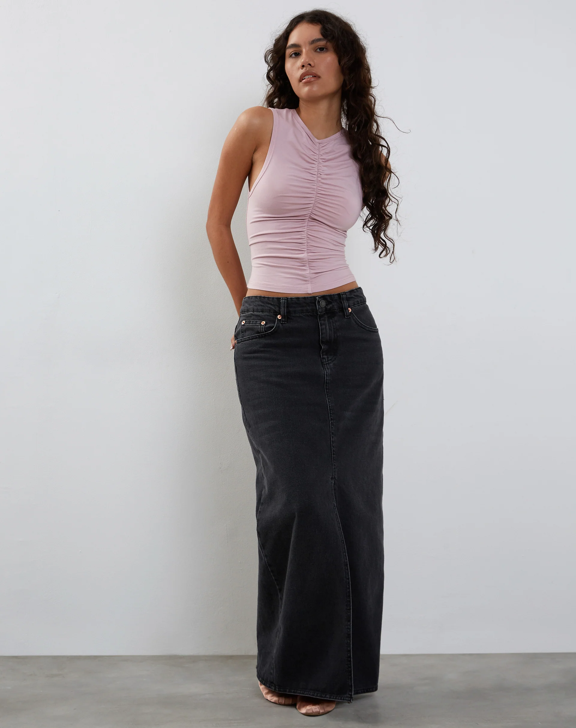 Naoko Ruched Tank Top in Dusky Pink - Image 4