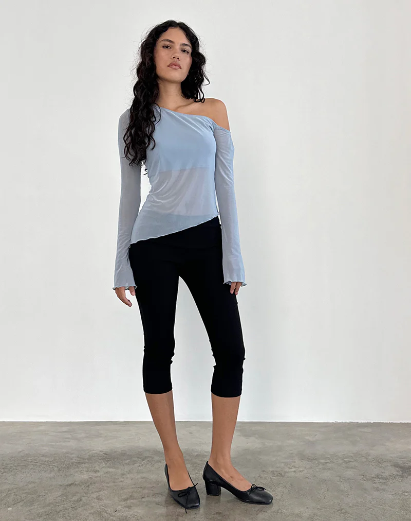 Narcissa Asymmetric Long Sleeve Top in Mesh Light Blue - Image 4