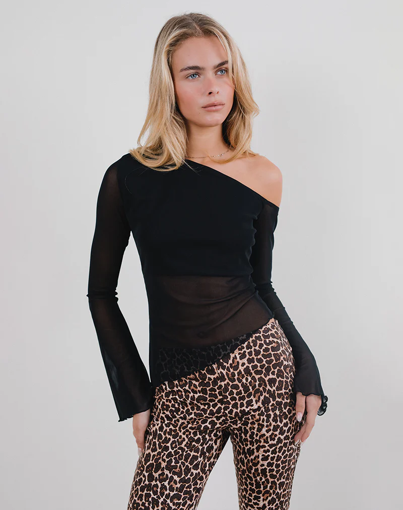 Narcissa Asymmetric Top in Mesh Black - Image 3