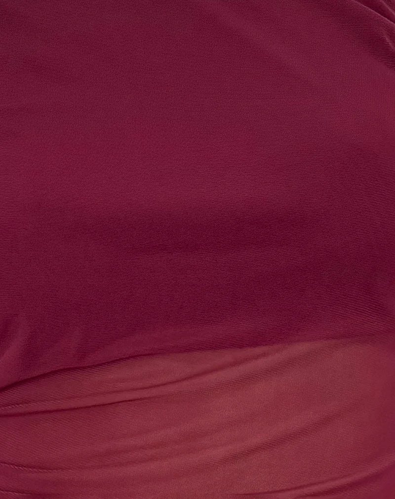 Narcissa Asymmetric Long Sleeve Top in Maroon - Image 6