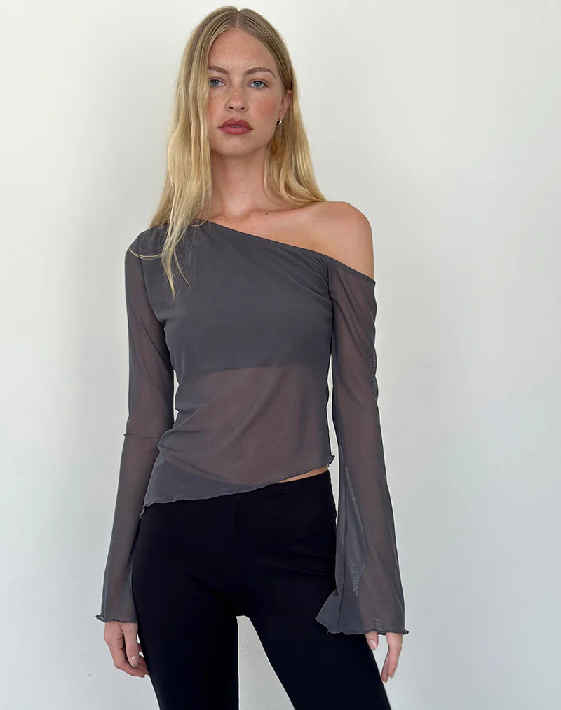 Narcissa Asymmetric Long Sleeve Top in Ocean Storm - Image 2