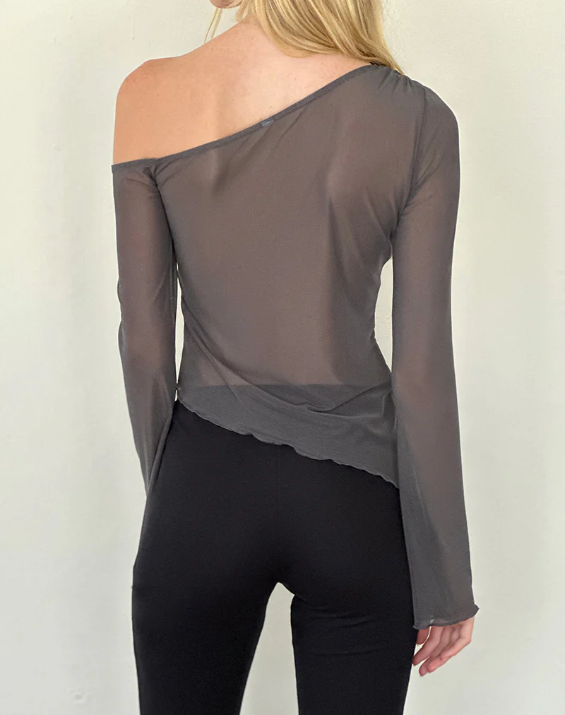 Narcissa Asymmetric Long Sleeve Top in Ocean Storm - Image 3
