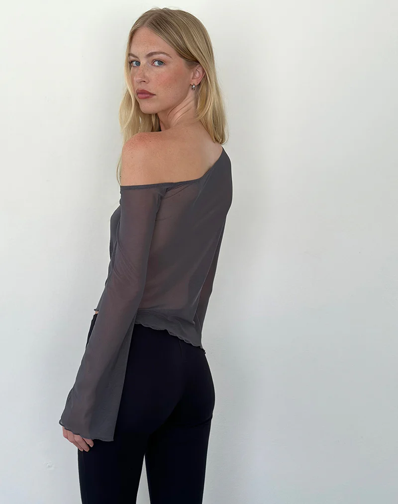 Narcissa Asymmetric Long Sleeve Top in Ocean Storm - Image 5