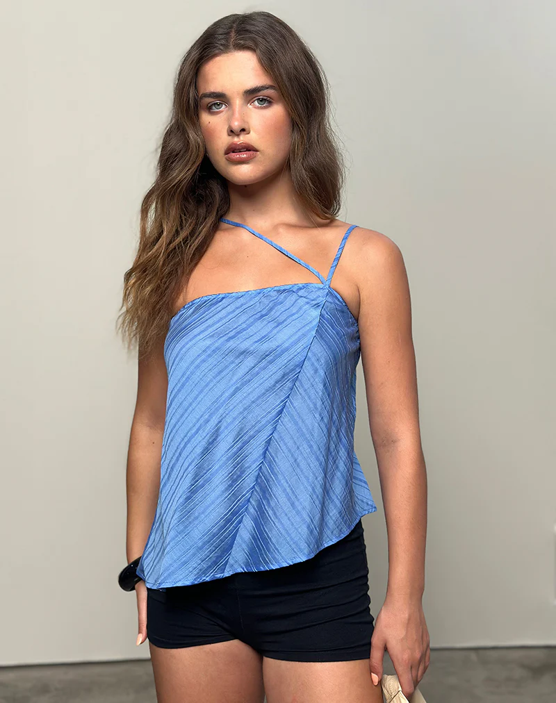 Narella Top in Chiffon Stripe Blue - Image 3