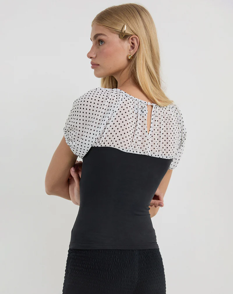 Naria Top in Chiffon White Basic Polka Black - Image 5