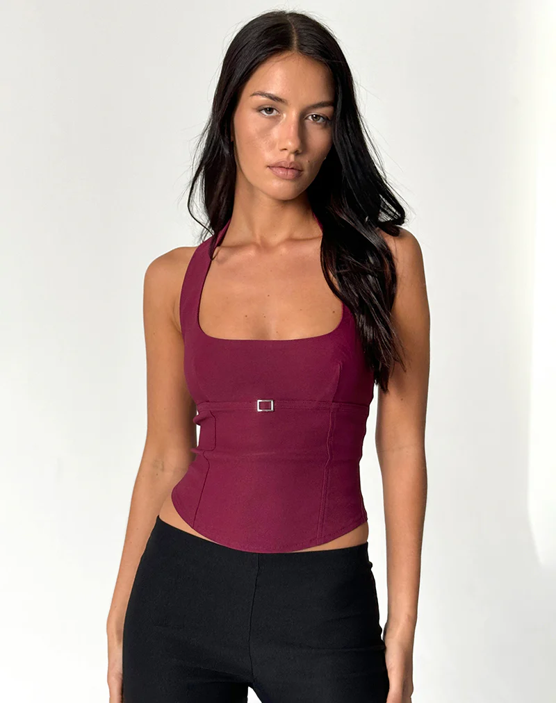 Nasya Halter Top in Tailoring Burgundy - Image 5