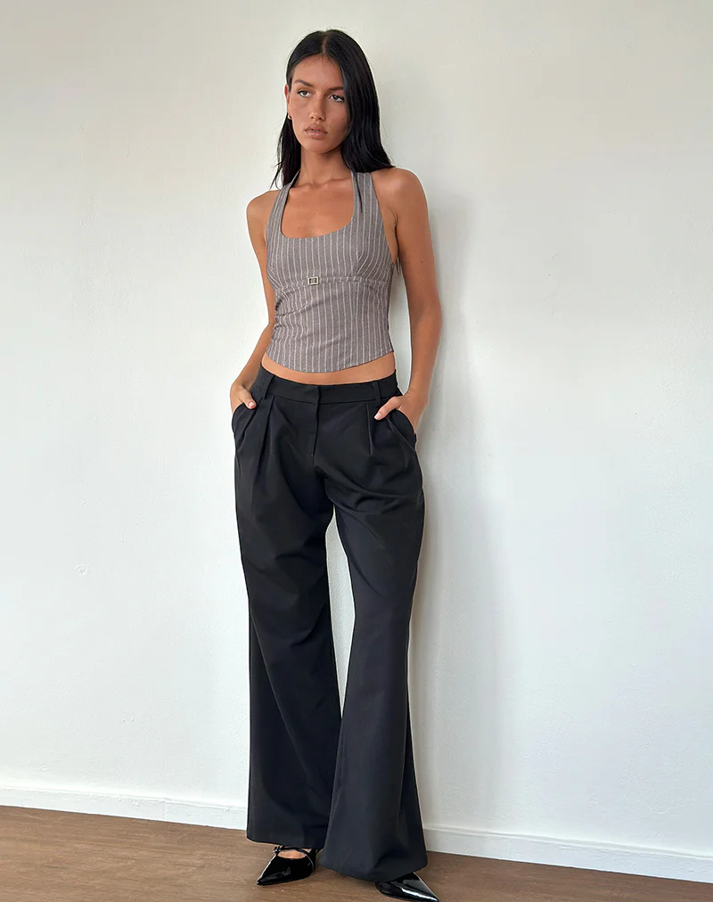 Nasya Halterneck Top in Taupe Pinstripe Tailoring - Image 4
