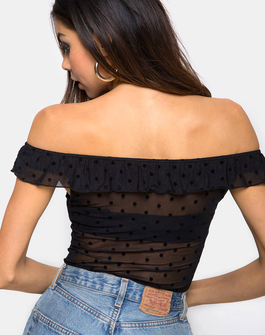 Natalia Off The Shoulder Bodice in Polka Net Black - Image 2