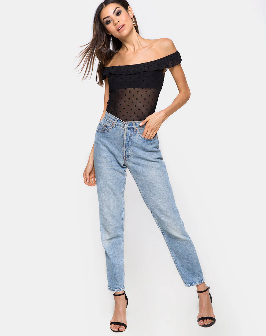 Natalia Off The Shoulder Bodice in Polka Net Black - Image 3