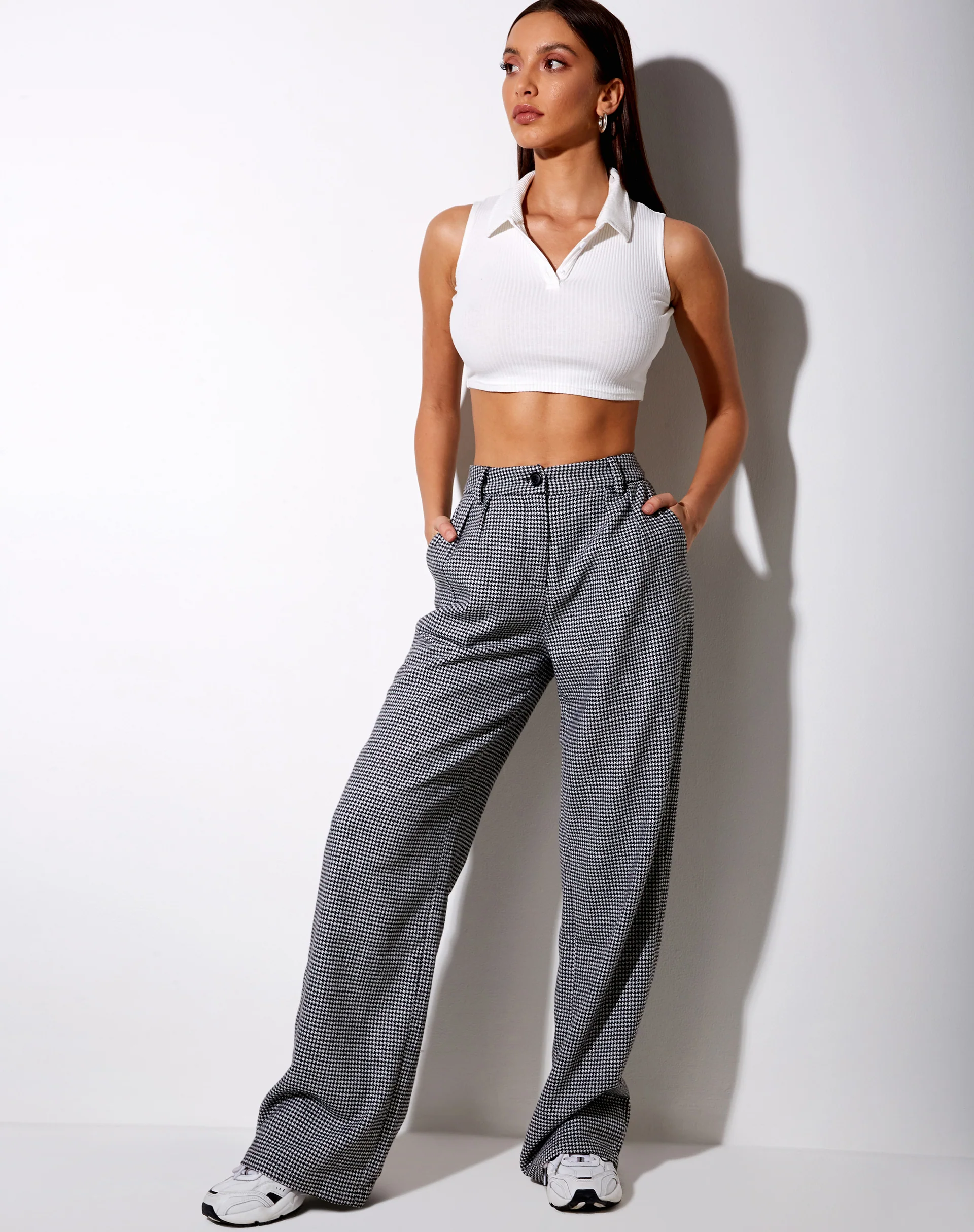 Natania Trouser in Dogtooth Black and White - Image 5