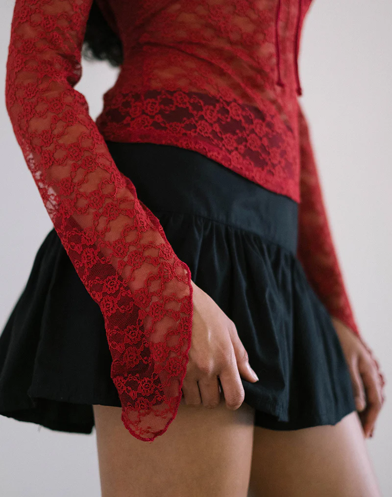 Natasha Tie Front Top in Mari Lace Red - Image 4
