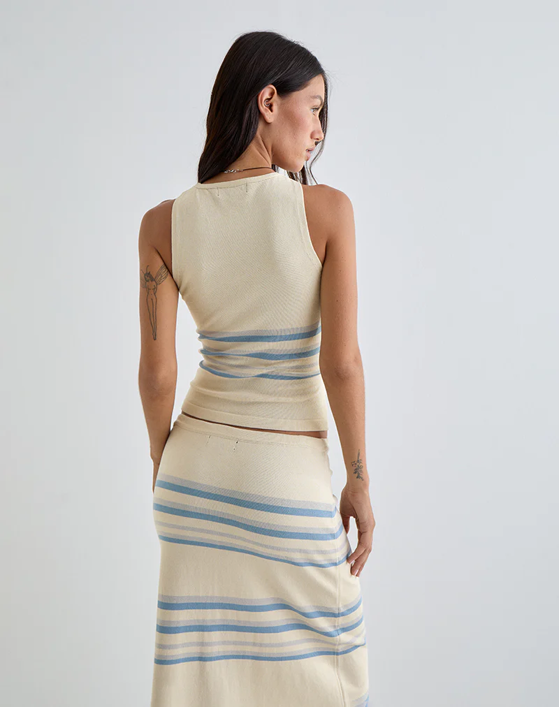 Natcha Vest Top in Cream with Blue and Grey Stripes - Image 4