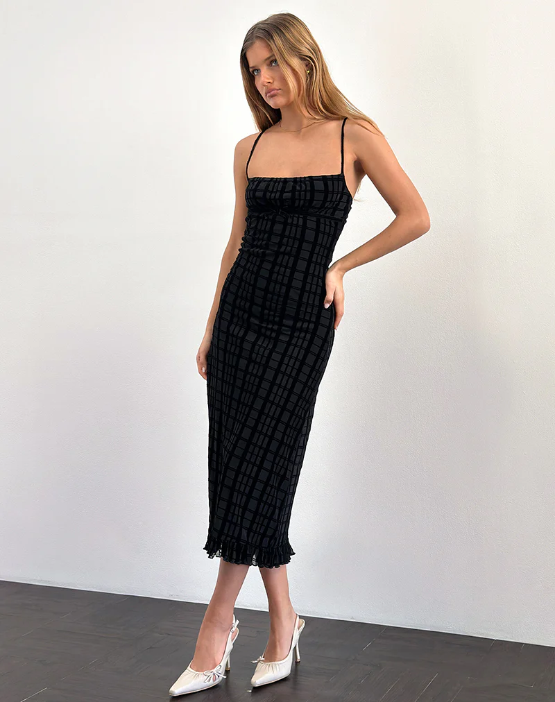 Nateda Dress in Tonal Check Flock Black - Image 4