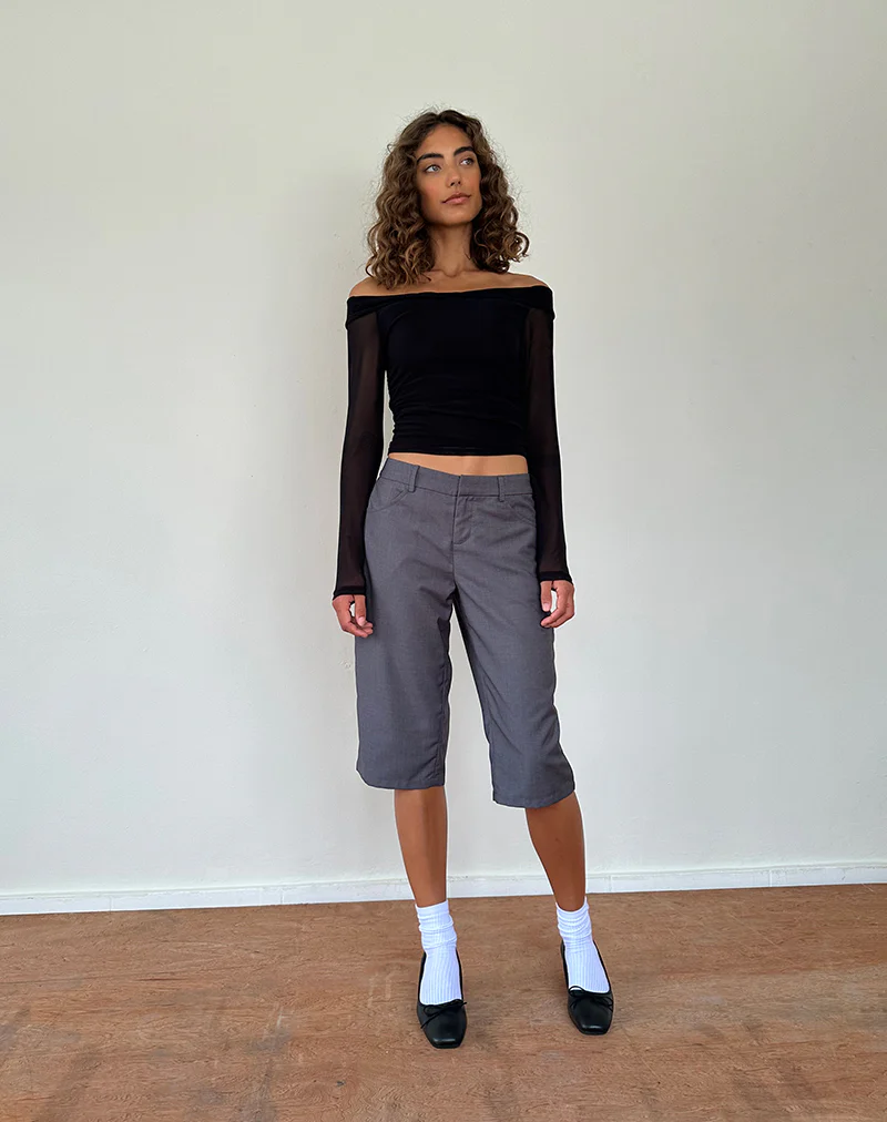 Nauri Long Sleeve Bardot Top in Mesh Black - Image 4