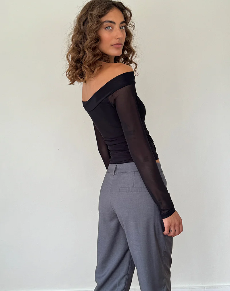 Nauri Long Sleeve Bardot Top in Mesh Black - Image 5