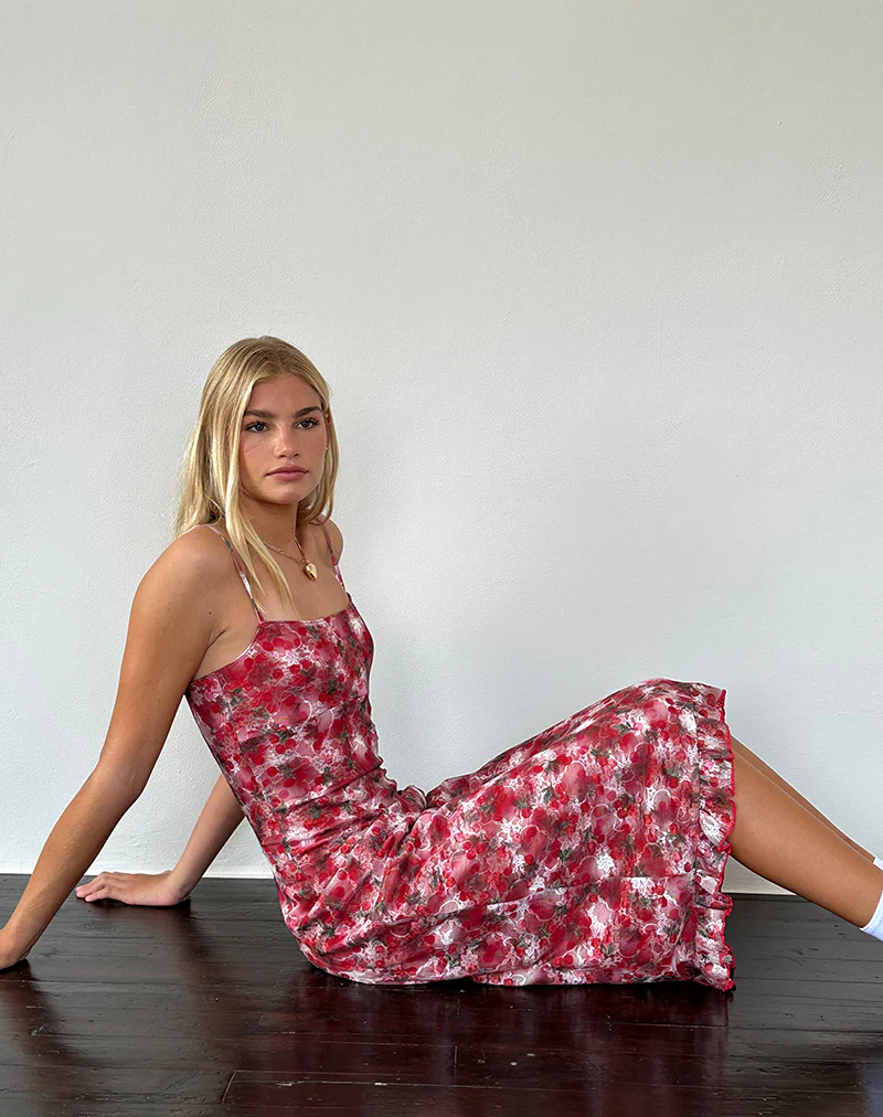 Nawari Midi Dress in Printed Lace Cherry - Image 6