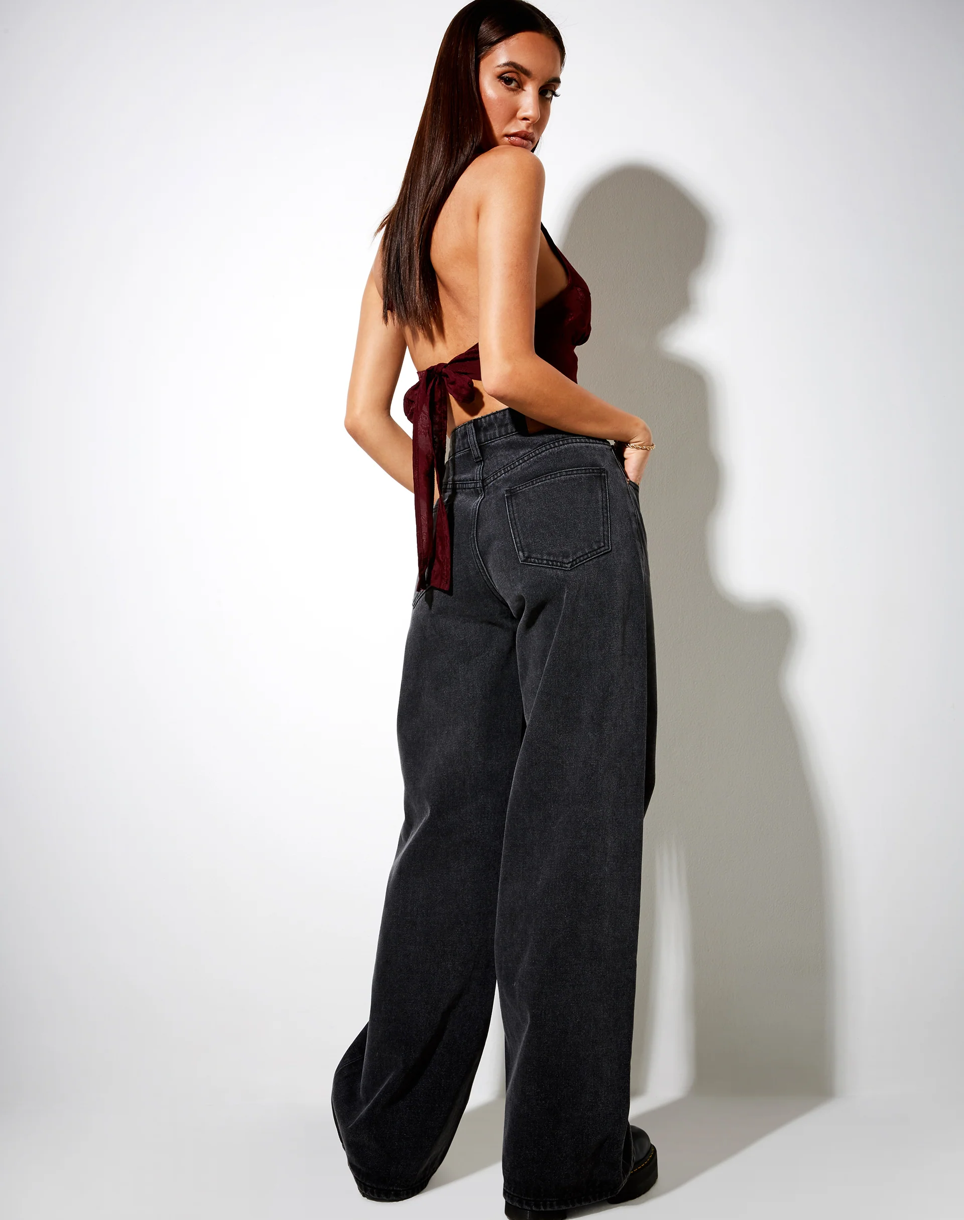 Naya Crop Top in Satin Rose Burgundy - Image 4
