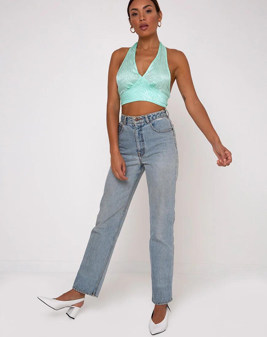 Naya Crop Top in Satin Zebra Aquamarine - Image 3