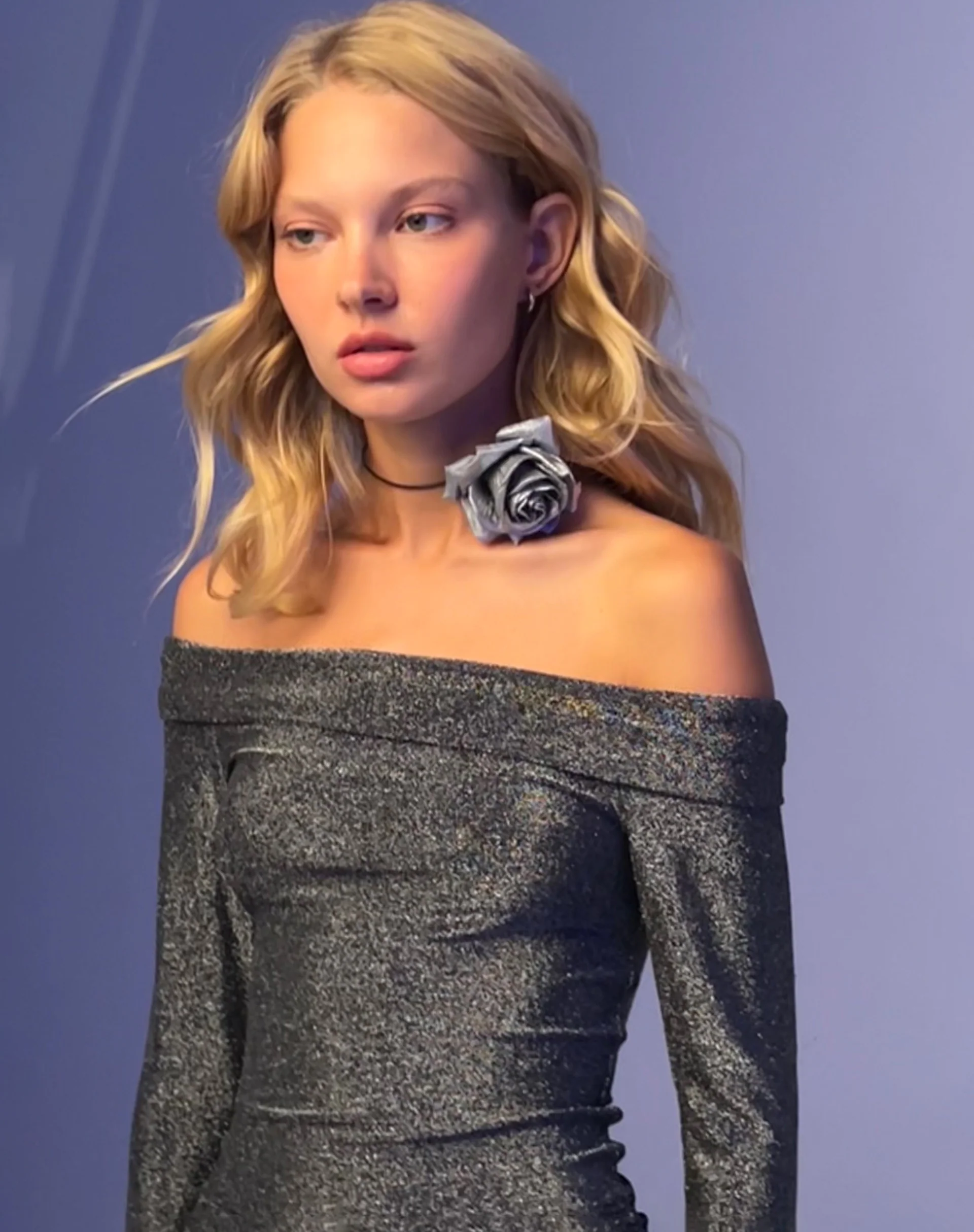 Naysila Bardot Top in Black Shimmer - Image 3