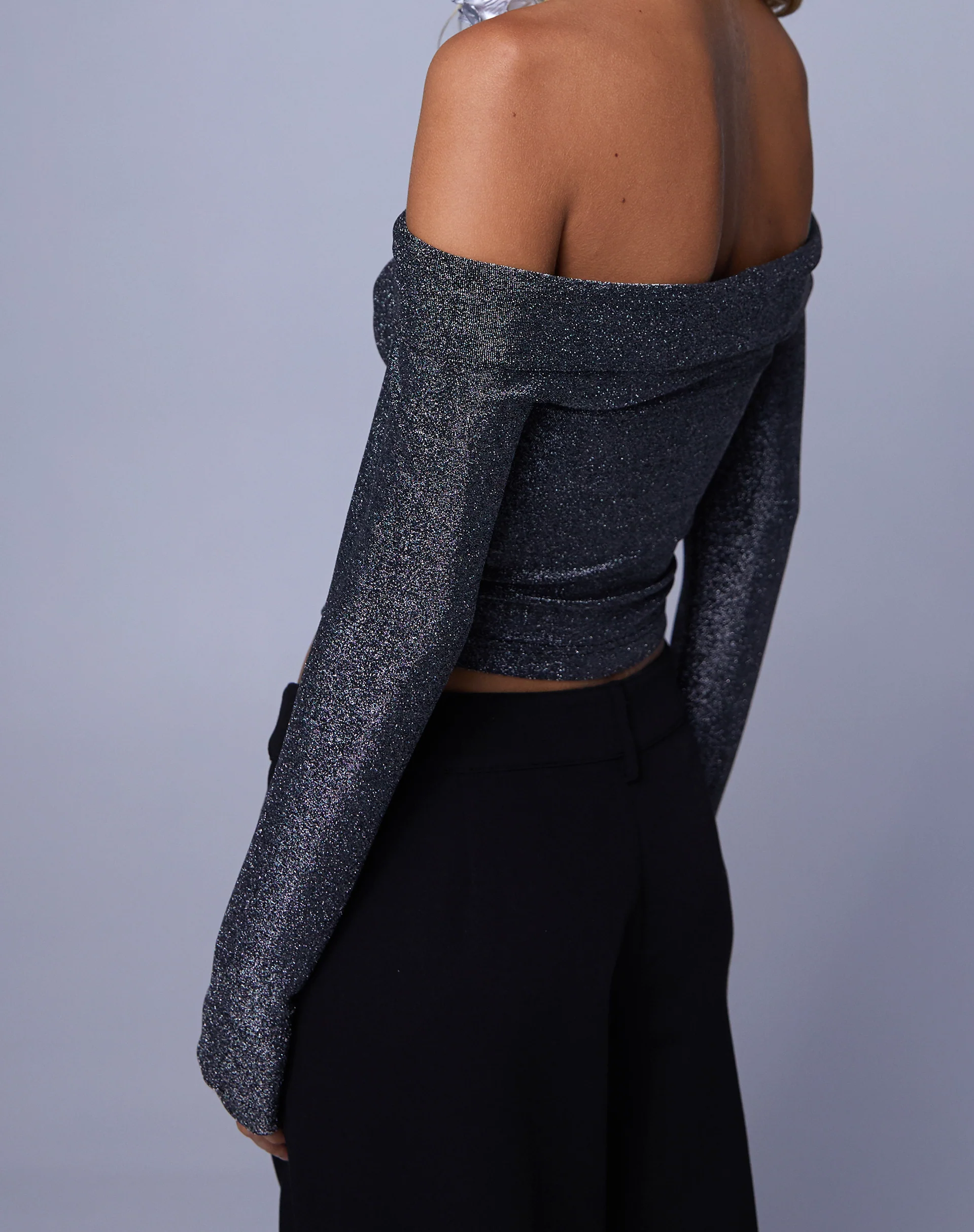 Naysila Bardot Top in Black Shimmer - Image 5