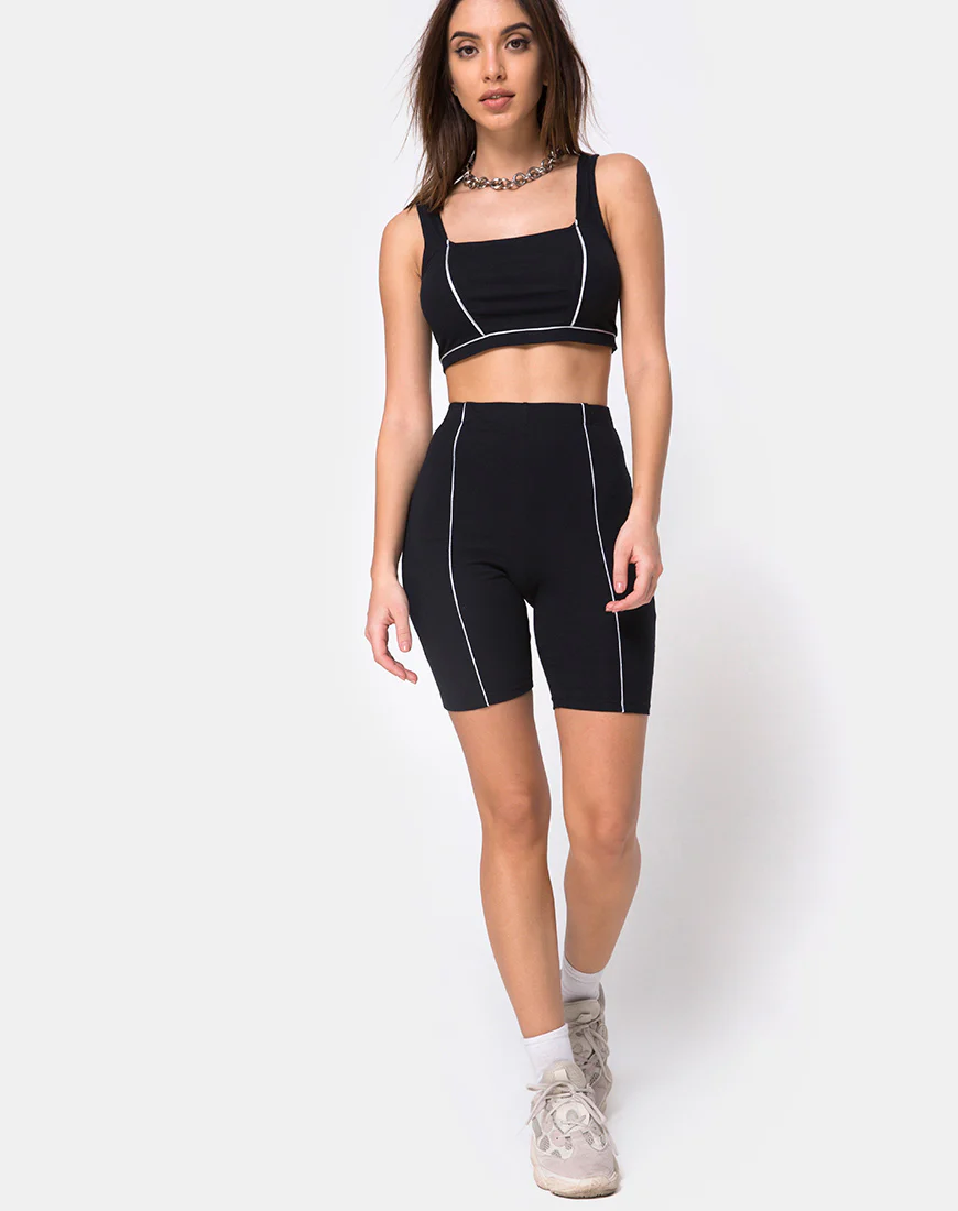 Neho Cycle Short in Black with Piping Line - Image 3