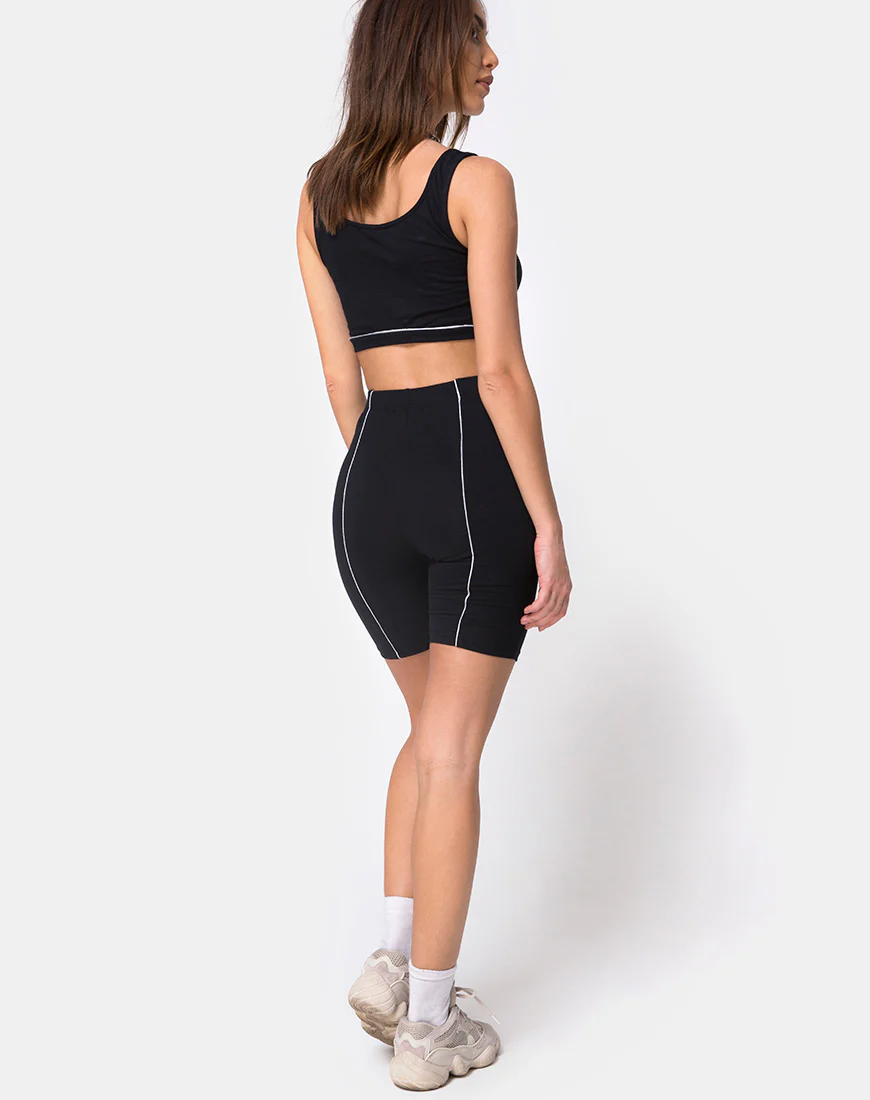 Neho Cycle Short in Black with Piping Line - Image 4