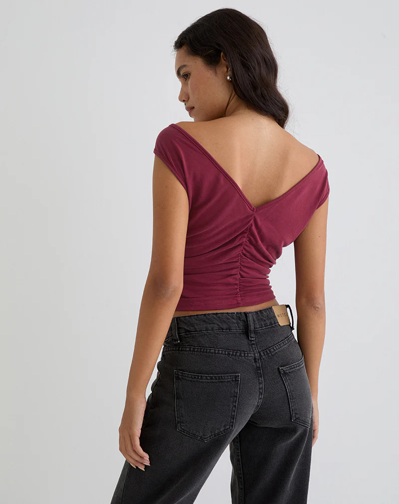 Neida Drape Top in Cupro Burgundy - Image 4
